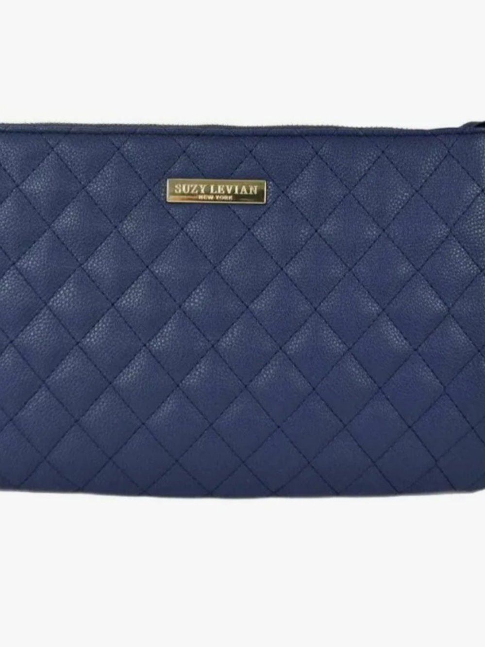 Suzy Levian Quilted Faux Leather Navy Clutch